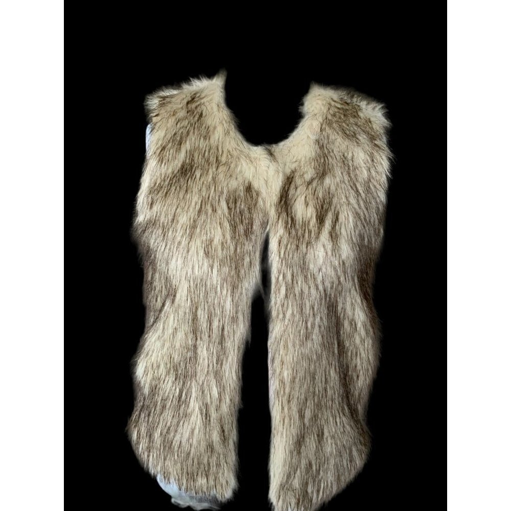 GLAMSIA LADIES SLEEVELESS BROWN HOOK EYE LINED FAUX FUR VEST EUC M - Picture 8 of 8